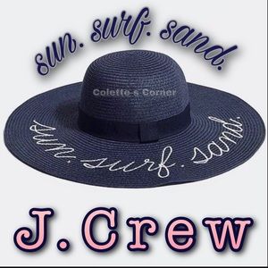 J.Crew Navy Blue & White Textured Embroidered Packable Straw Beach Sun Hat